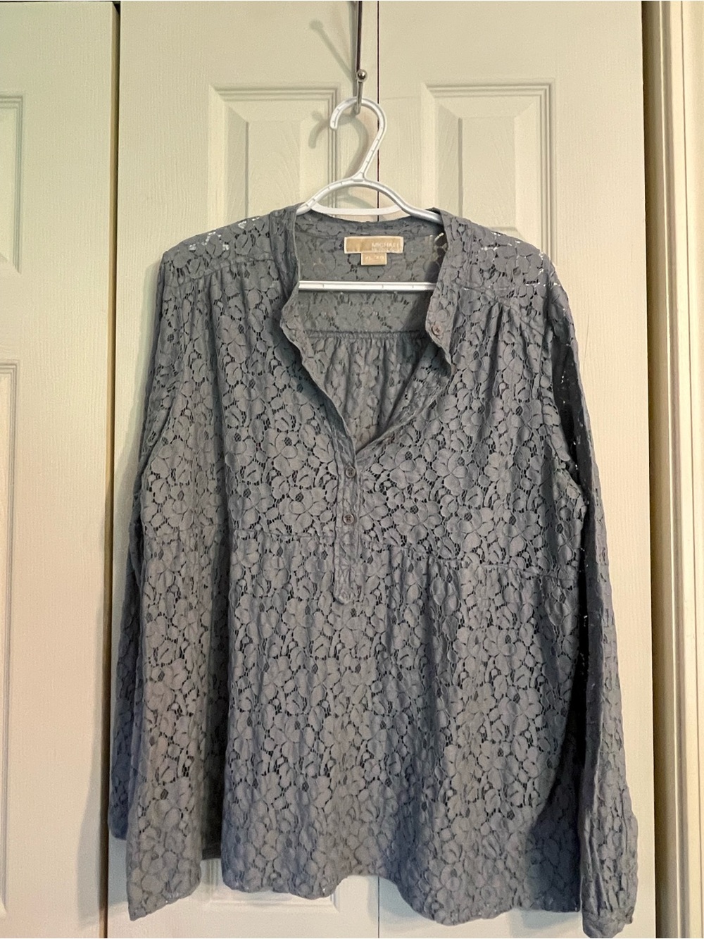 Michael Kors pale blue Lace Overlay Tunic Top
